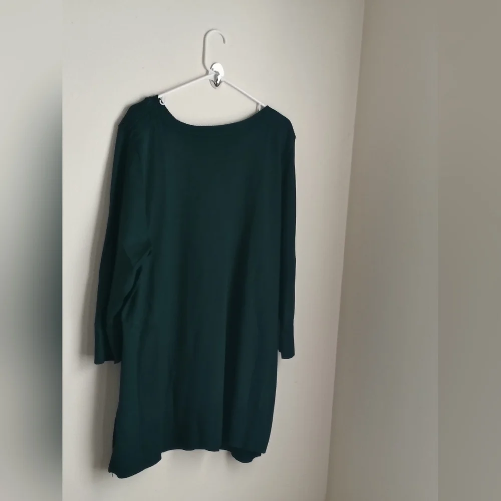 Cable & Gauge Sweater Women 2X Green Knit Top Rhinestone Casual Office Elegant